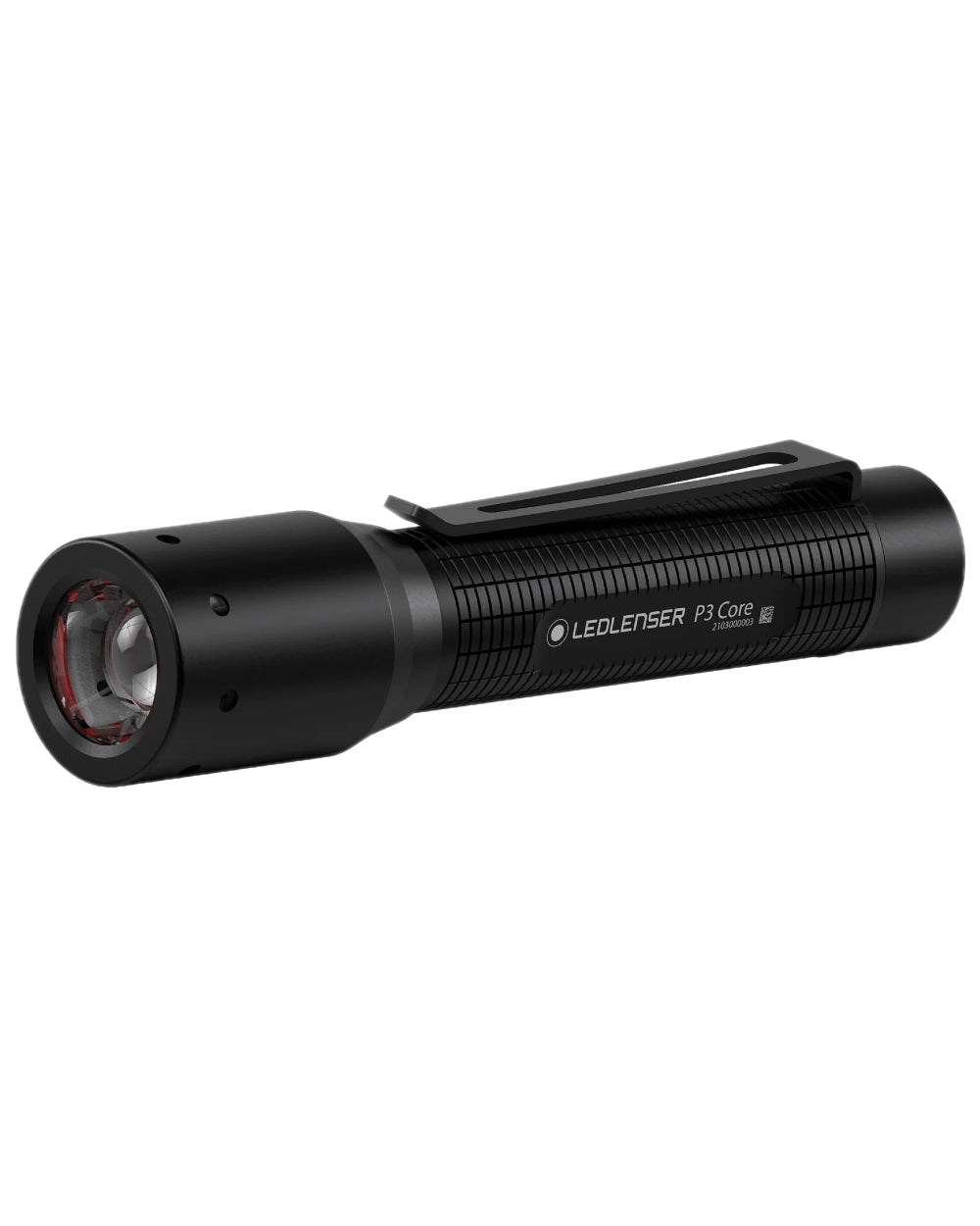 Black Coloured Led Lenser P3 Core Torch on white background 