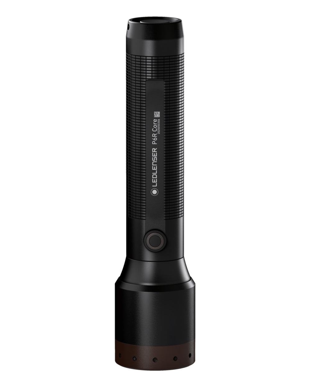 Black coloured Led Lenser P6R Core Rechargeable Torch on white background