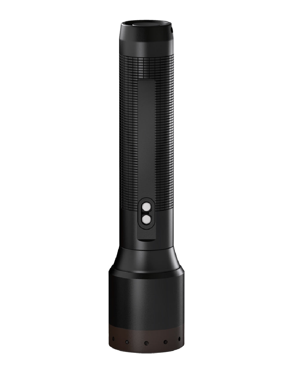 Black coloured Led Lenser P6R Core Rechargeable Torch on white background