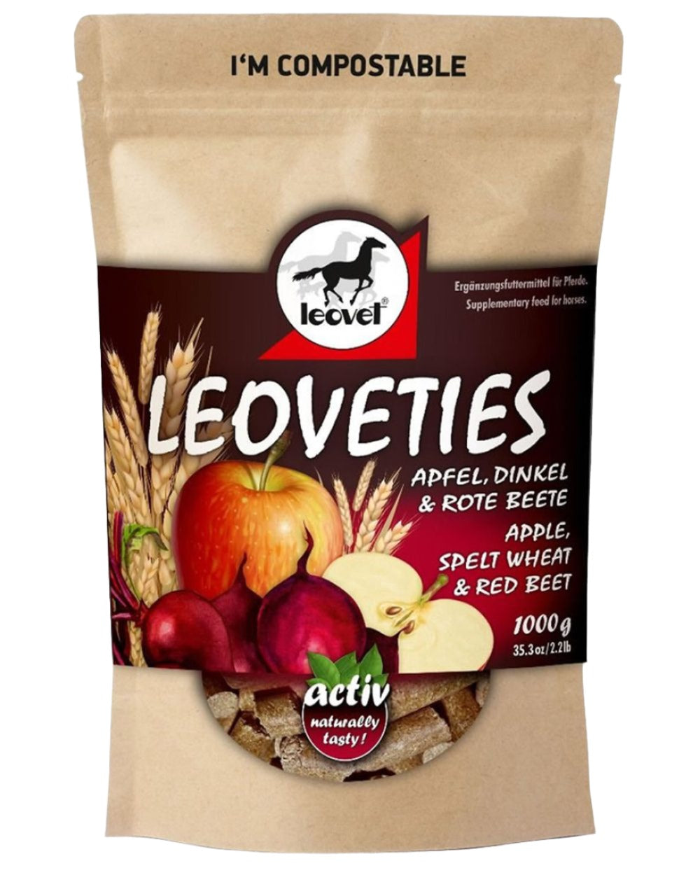 Leovet Leoveties Horse Treats Apple Spelt Wheat &amp; Red Beet on white background 