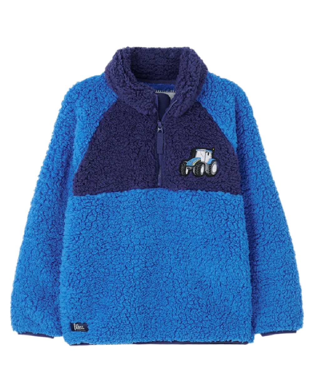 Blue Tractor coloured Lighthouse Childrens Caden Fleece on white background 