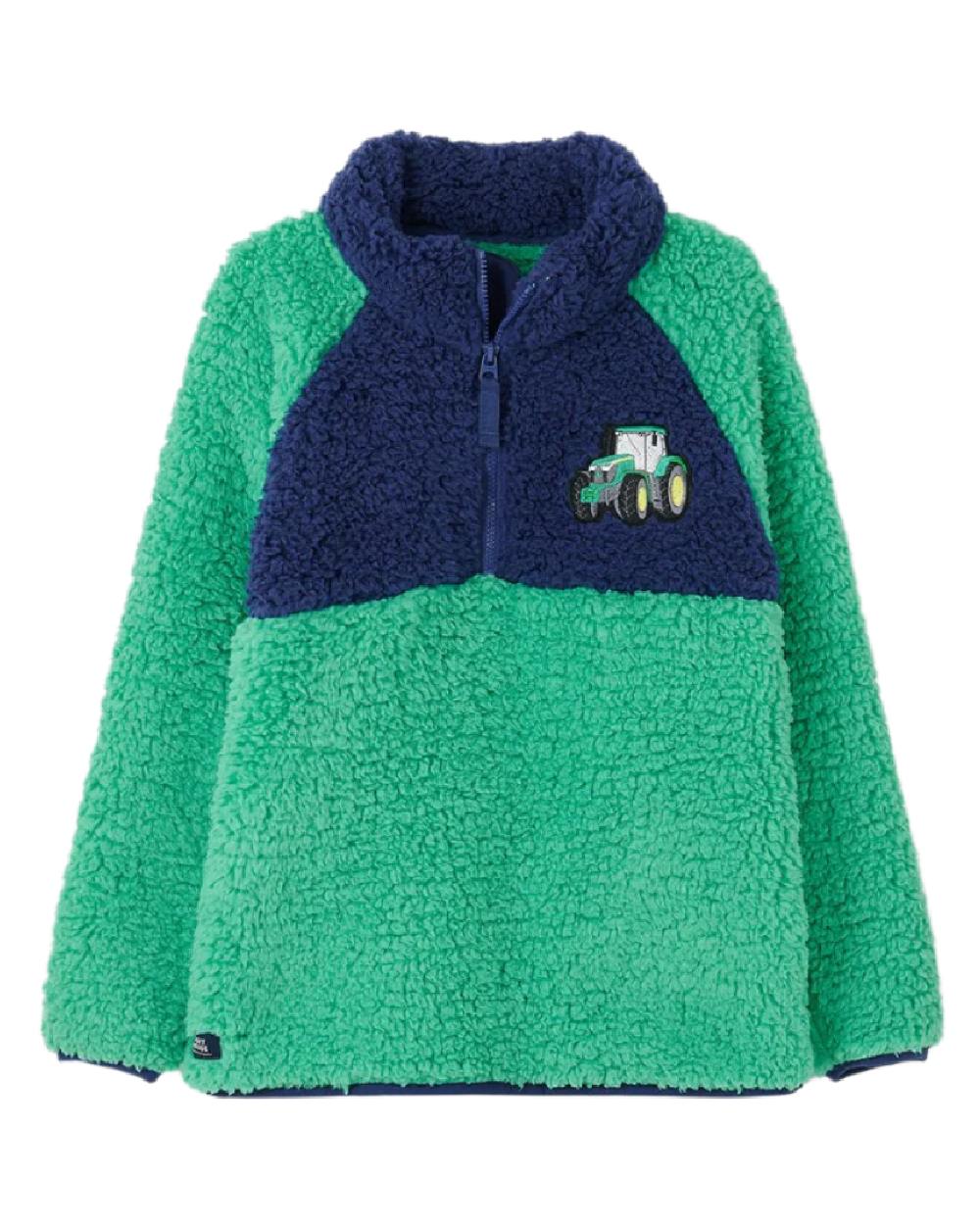 Green Tractor coloured Lighthouse Childrens Caden Fleece on white background 