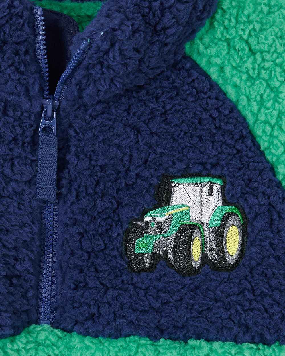 Green Tractor coloured Lighthouse Childrens Caden Fleece on white background 