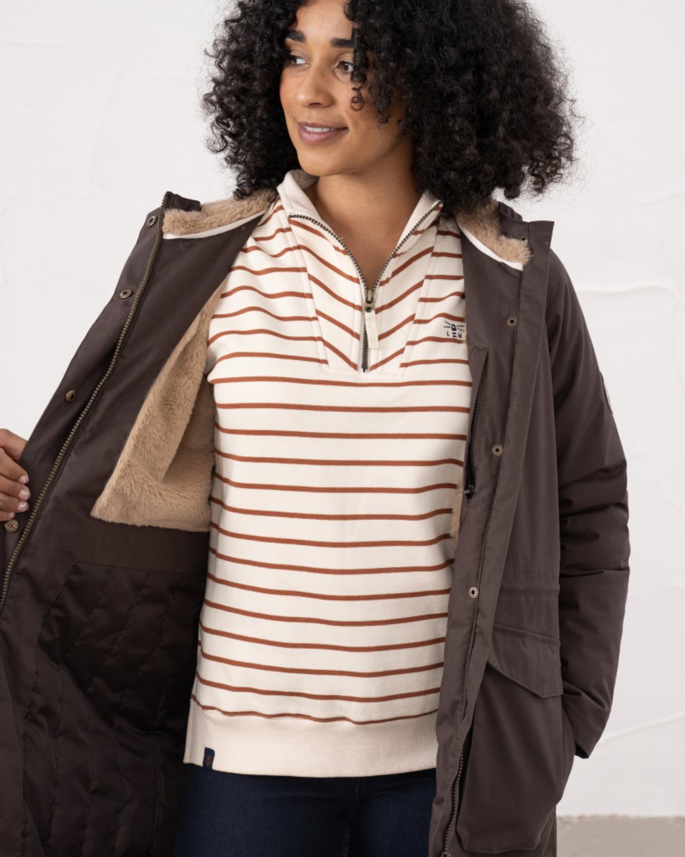Cocoa coloured Lighthouse Isobel Ladies Coat on white background 