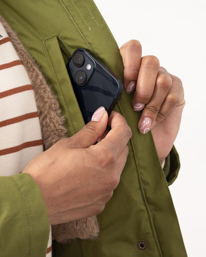 Sea Kelp coloured Lighthouse Isobel Ladies Coat on white background 