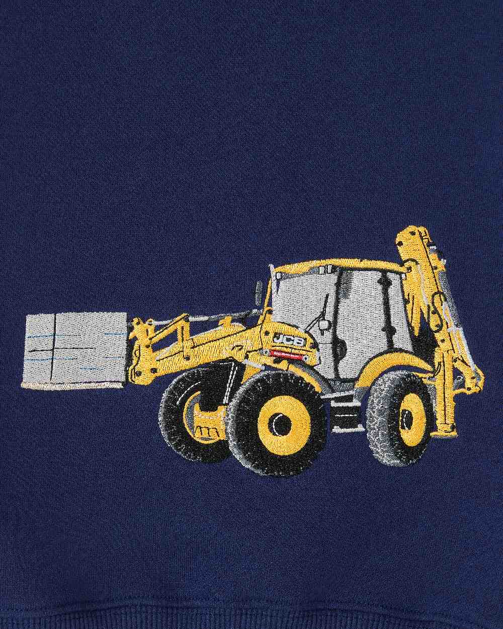 Navy JCB coloured Lighthouse Jackson Childrens Full Zip Hoodie on white background 