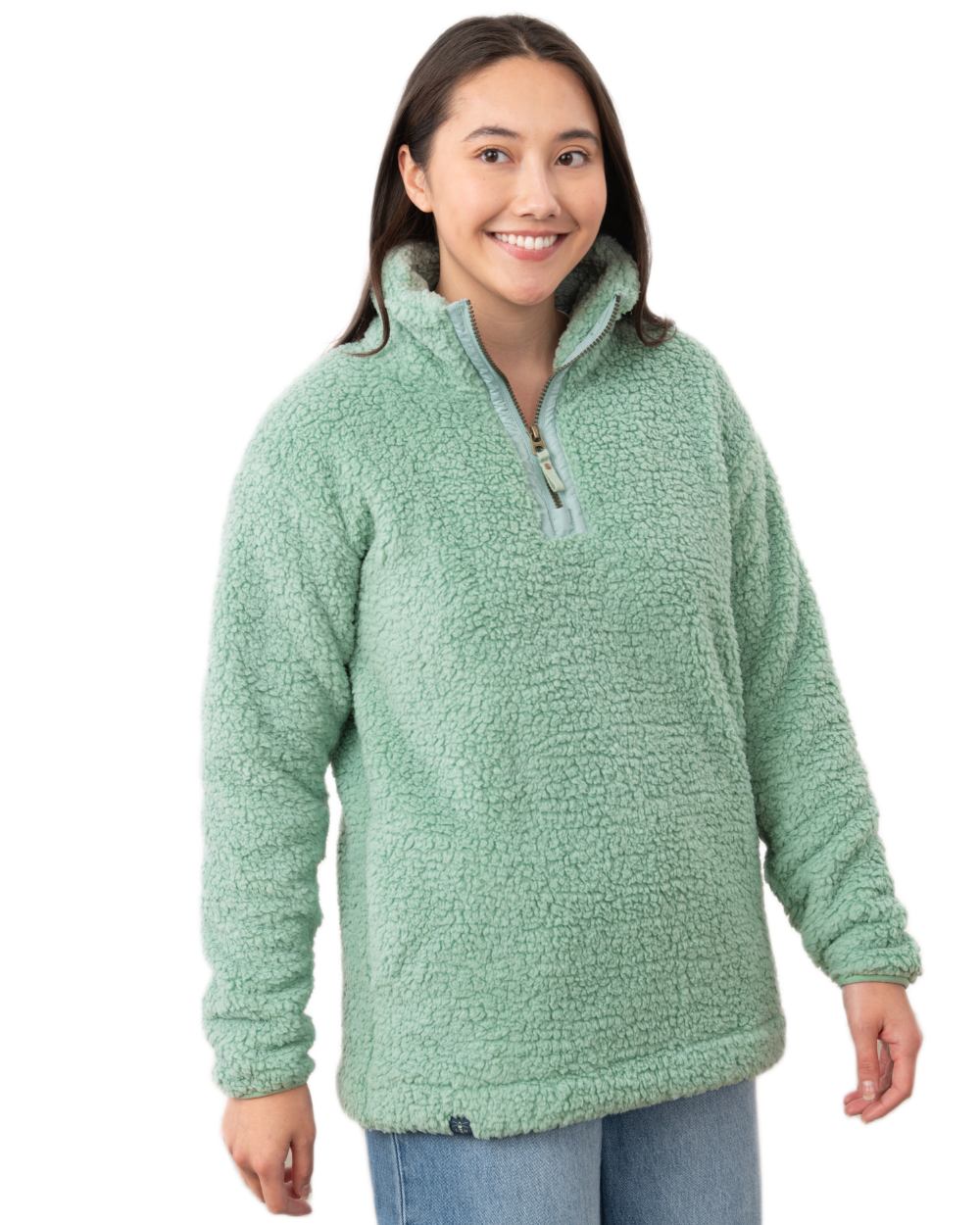 Basil coloured Lighthouse Ladies Bay Sherpa Fleece on white background 