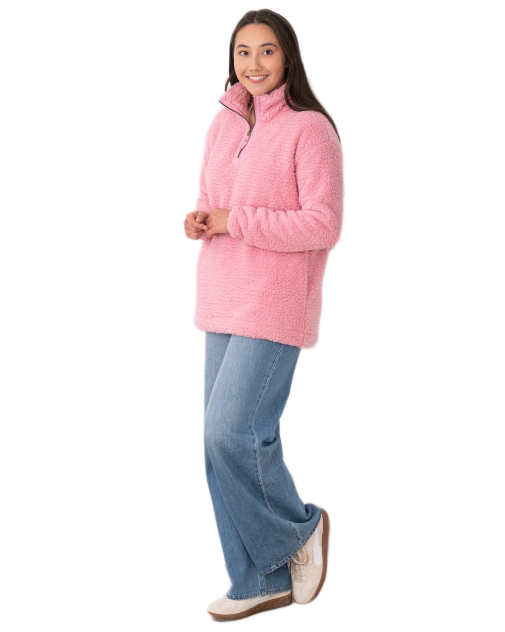 Pink coloured Lighthouse Ladies Bay Sherpa Fleece on white background 