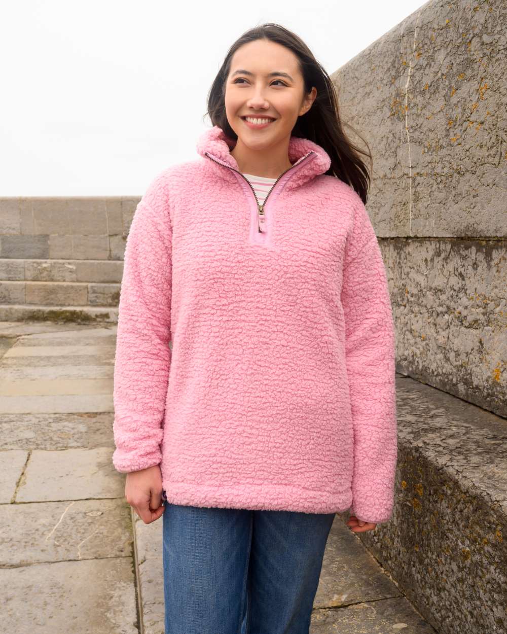 Pink coloured Lighthouse Ladies Bay Sherpa Fleece on outdoor background 