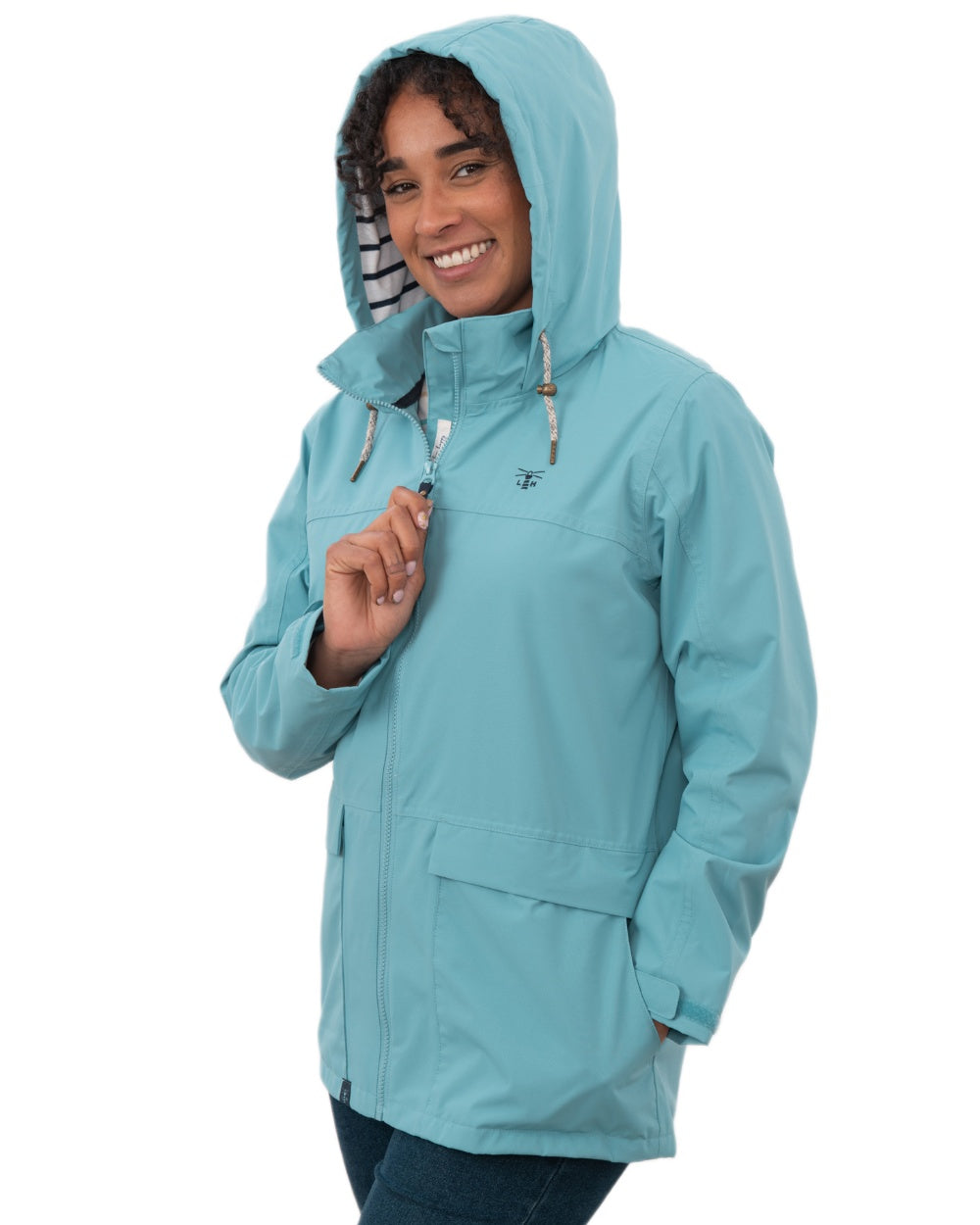 Blue coloured Lighthouse Ladies Beachcomber II Coat on white background 