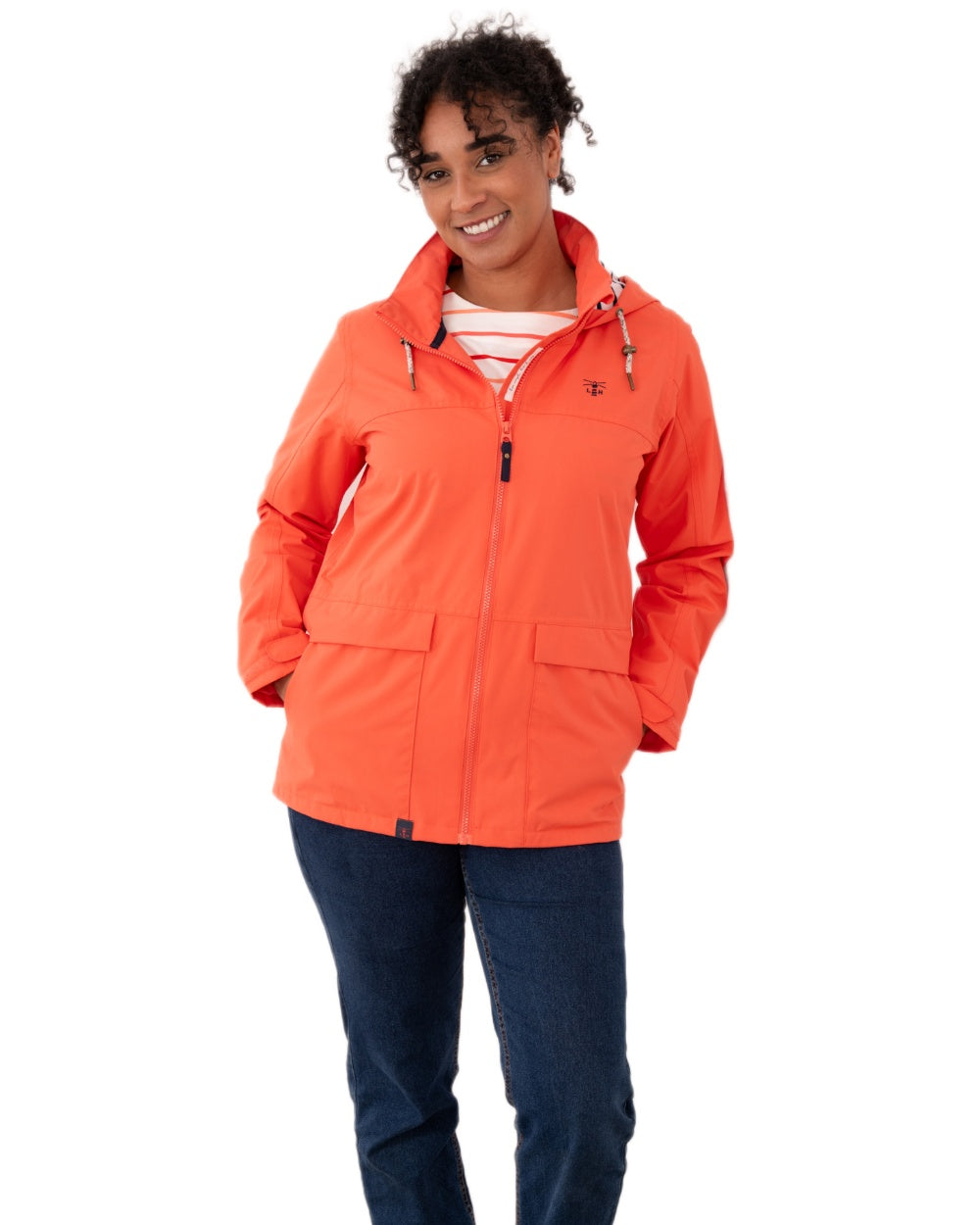 Coral coloured Lighthouse Ladies Beachcomber II Coat on white background 
