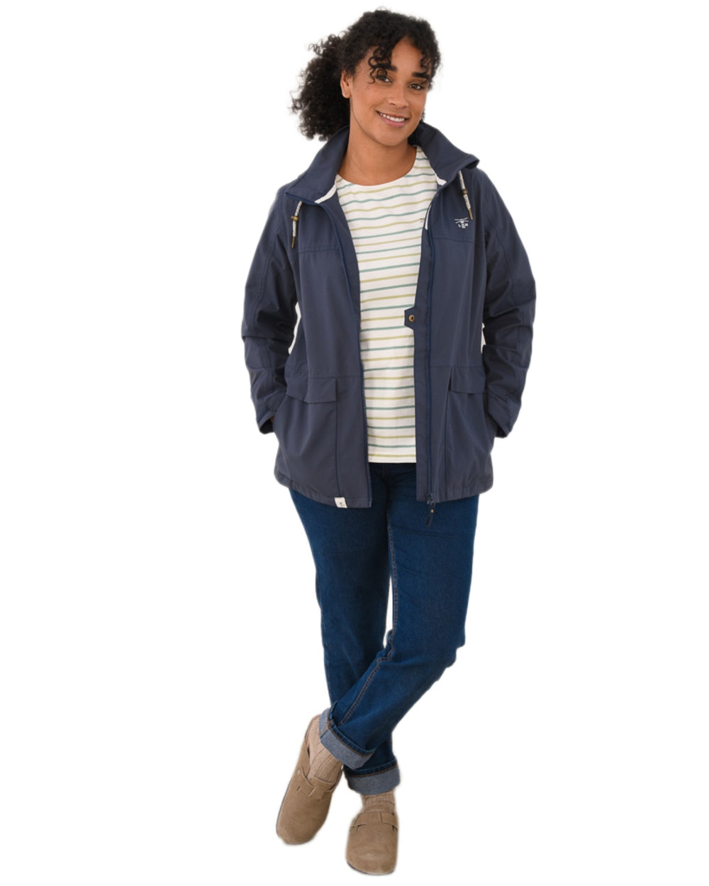 Navy coloured Lighthouse Ladies Beachcomber II Coat on white background 