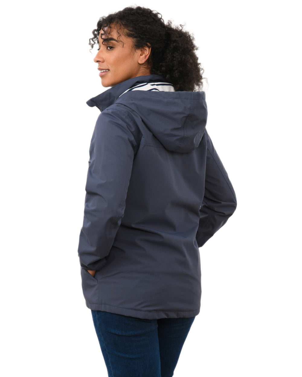 Navy coloured Lighthouse Ladies Beachcomber II Coat on white background 