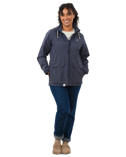 Navy coloured Lighthouse Ladies Beachcomber II Coat on white background 