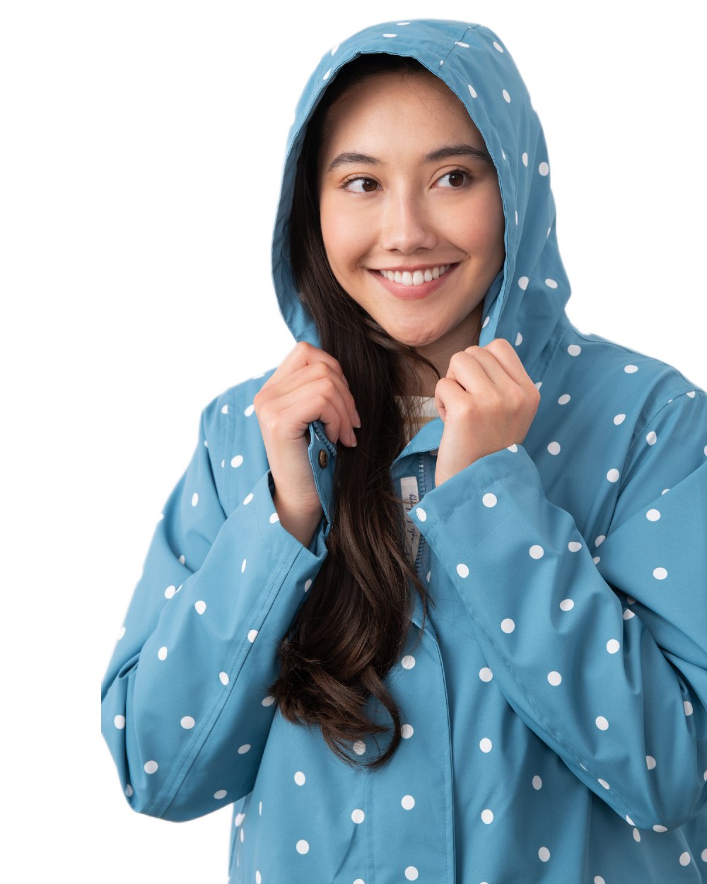 Blue Dot coloured Lighthouse Ladies Beachcomber Long Jacket II on white background 
