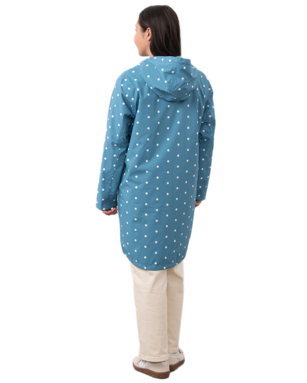 Blue Dot coloured Lighthouse Ladies Beachcomber Long Jacket II on white background 