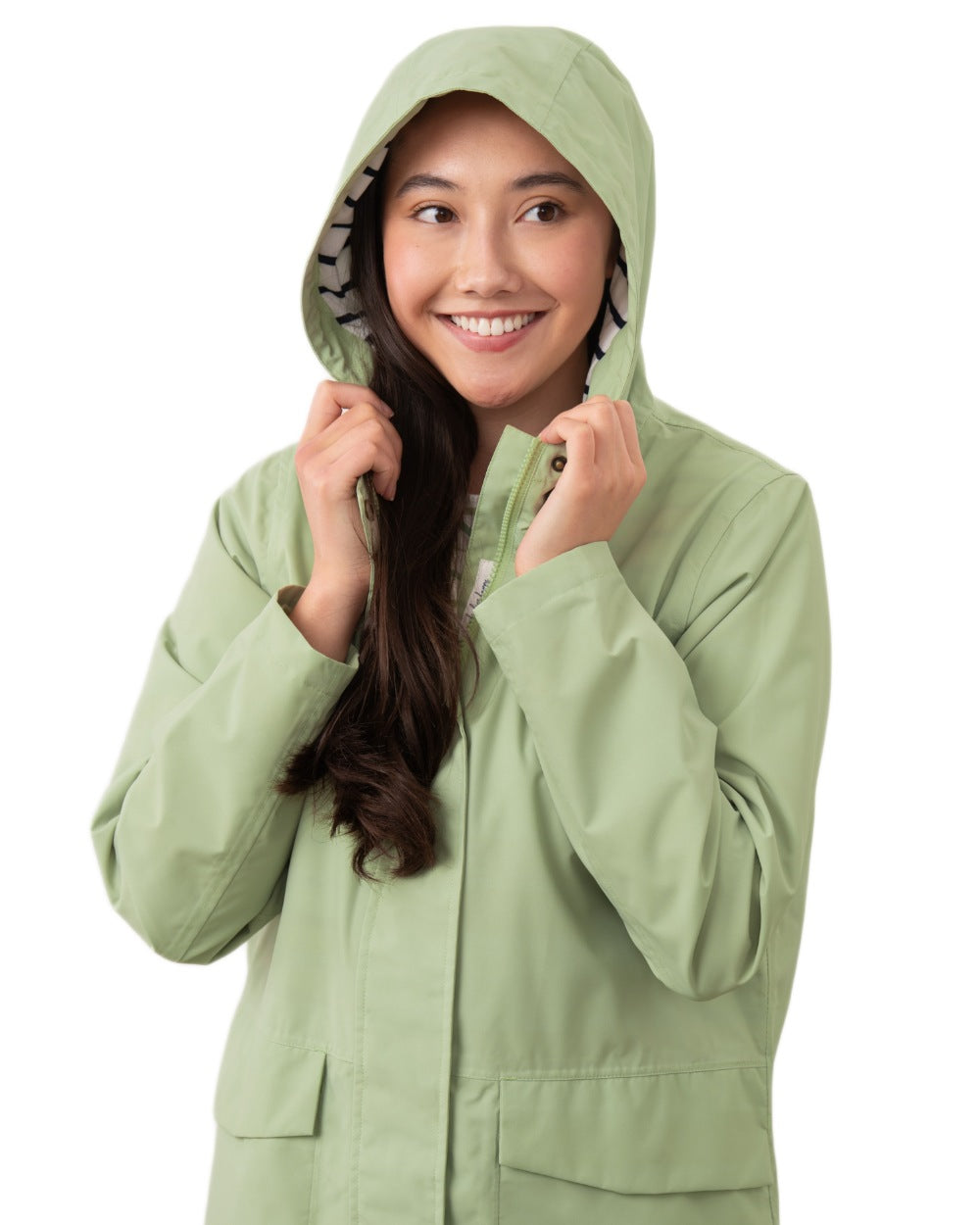 Pistachio coloured Lighthouse Ladies Beachcomber Long Jacket II on white background 
