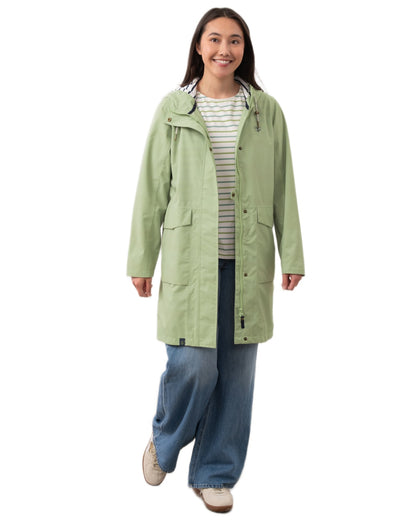 Pistachio coloured Lighthouse Ladies Beachcomber Long Jacket II on white background 