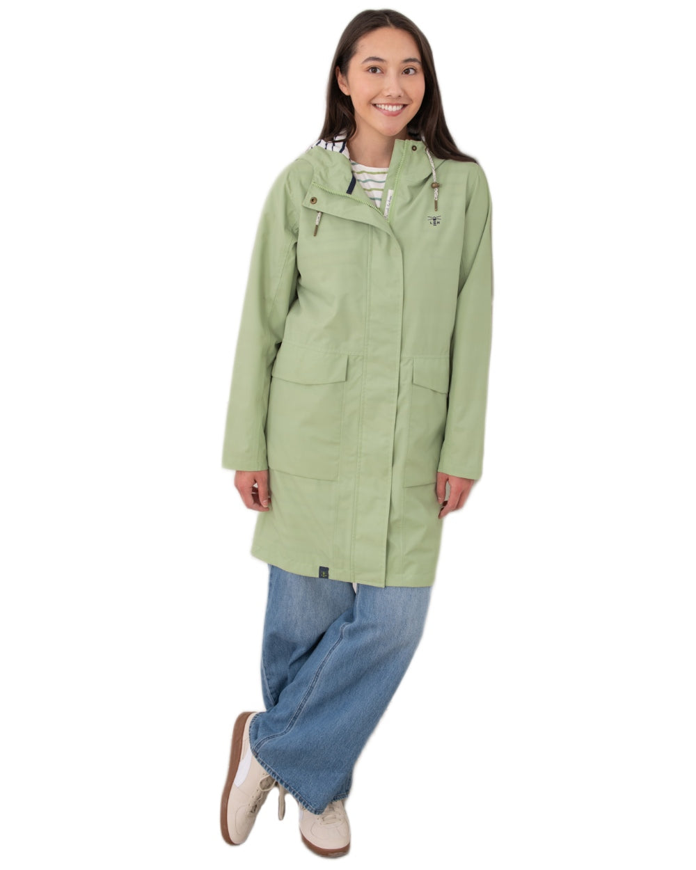 Pistachio coloured Lighthouse Ladies Beachcomber Long Jacket II on white background 