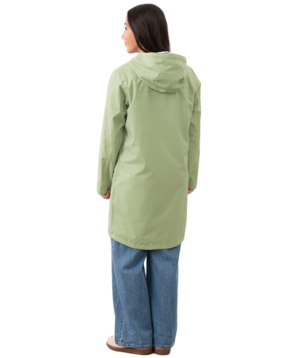 Pistachio coloured Lighthouse Ladies Beachcomber Long Jacket II on white background 