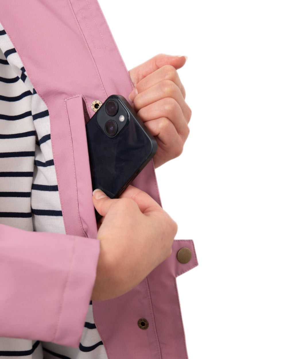 Wild Rose coloured Lighthouse Ladies Beachcomber Long Jacket II on white background 
