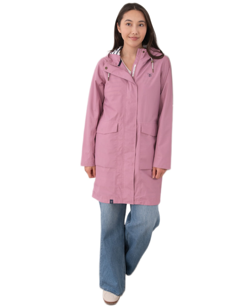 Wild Rose coloured Lighthouse Ladies Beachcomber Long Jacket II on white background 