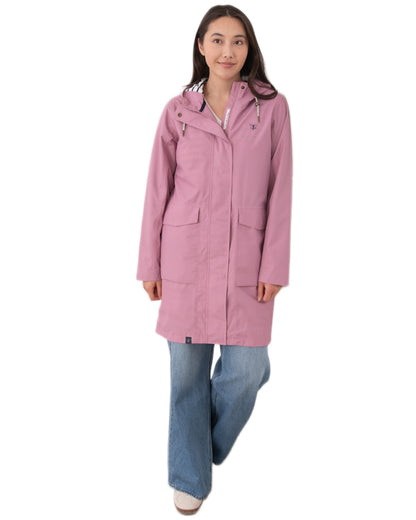 Wild Rose coloured Lighthouse Ladies Beachcomber Long Jacket II on white background 