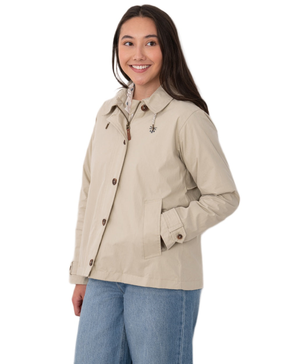Clay coloured Lighthouse Ladies Blair Coat on white background 