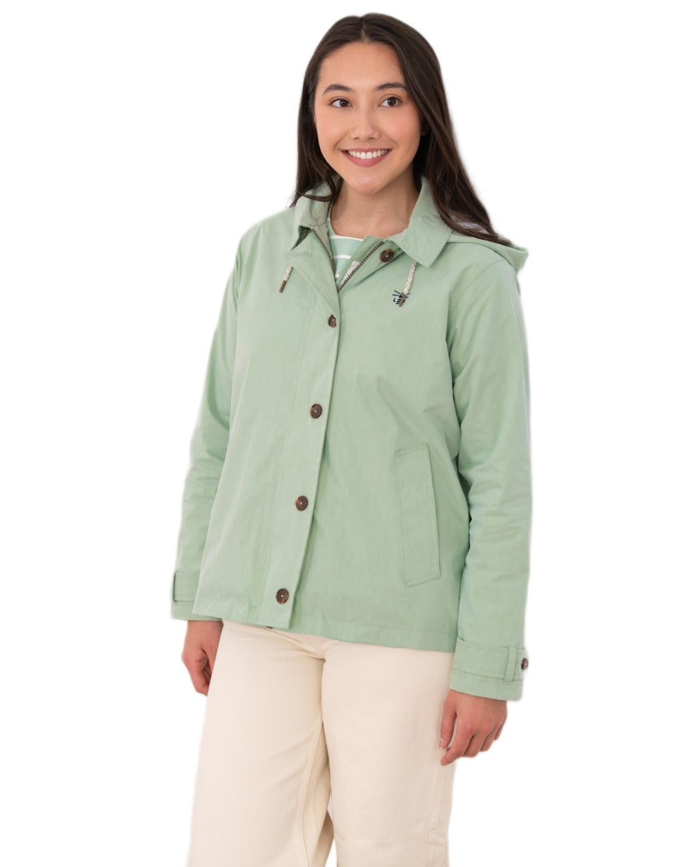 Mint coloured Lighthouse Ladies Blair Coat on white background 