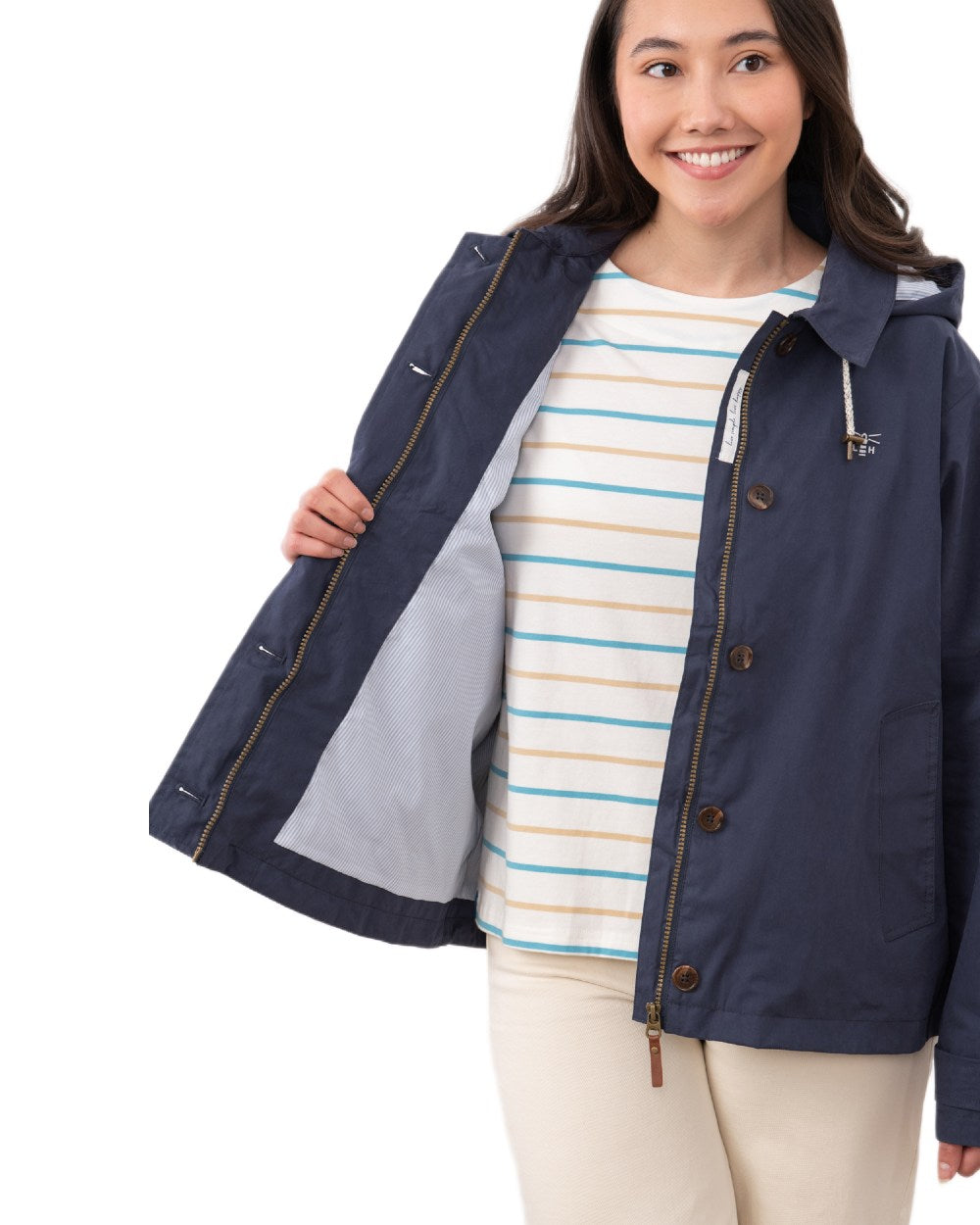 Navy coloured Lighthouse Ladies Blair Coat on white background 