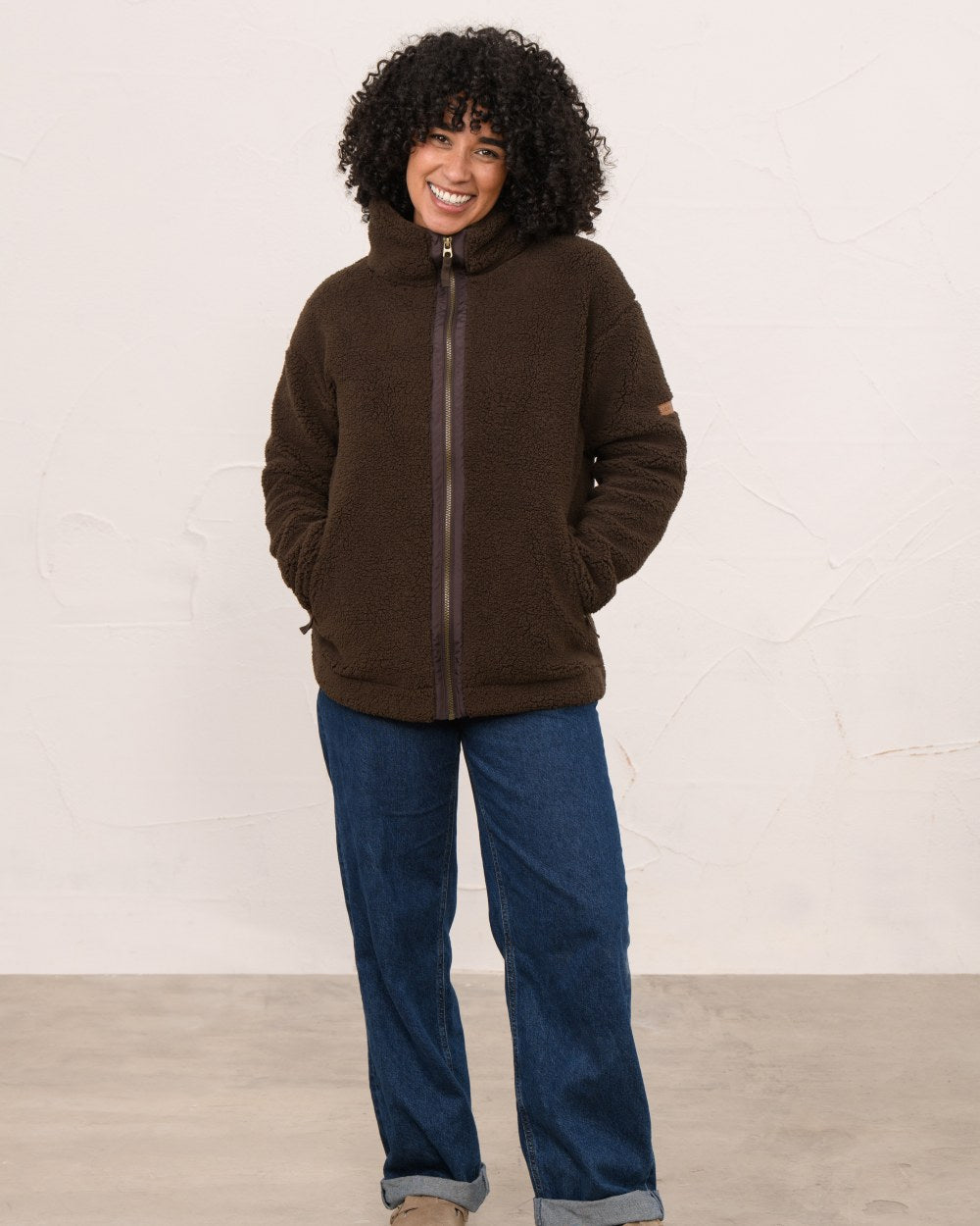 Cocoa coloured Lighthouse Ladies Cobh Full Zip Fleece Jacket on wall background 