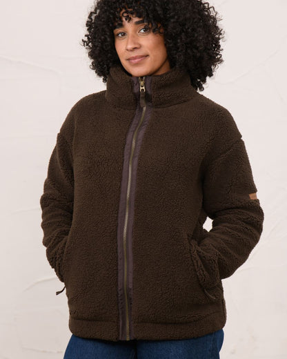 Cocoa coloured Lighthouse Ladies Cobh Full Zip Fleece Jacket on wall background 