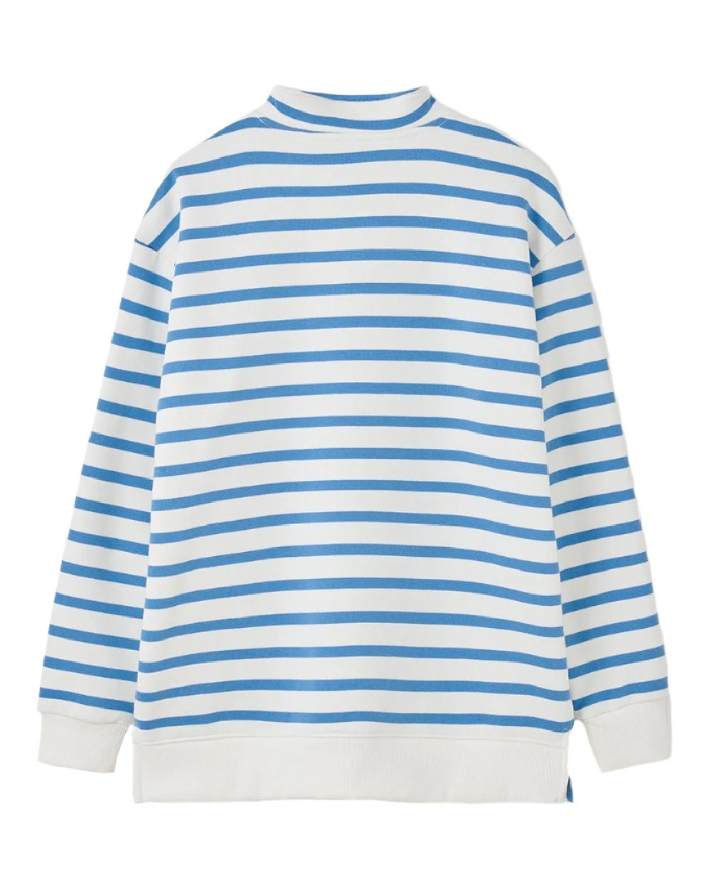 Marine Blue Stripe coloured Lighthouse Ladies Coral Jersey on curtain background 