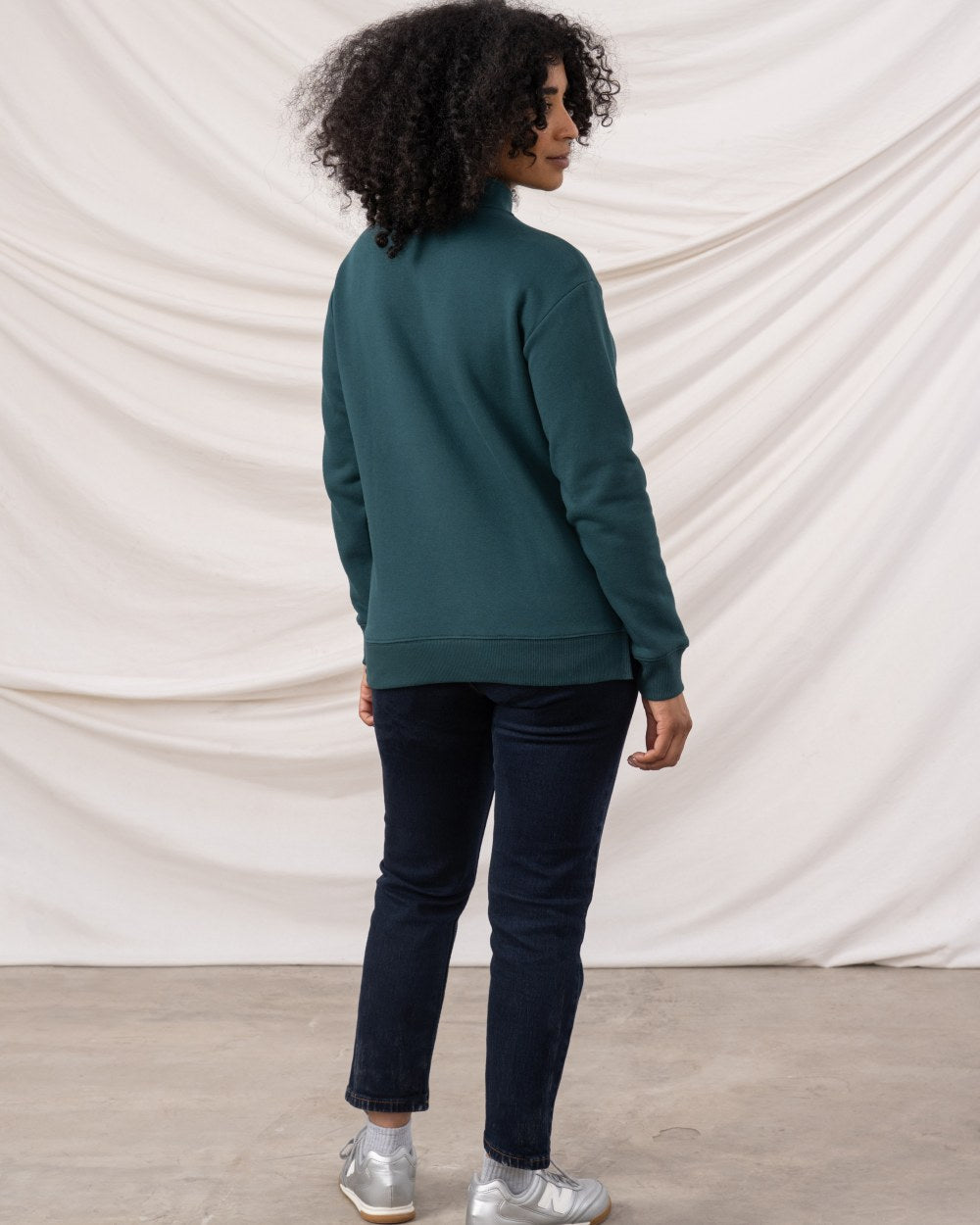 Pine coloured Lighthouse Ladies Coral Jersey on curtain background 