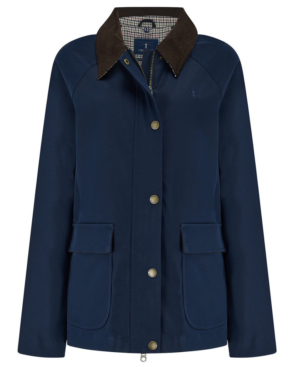 Navy coloured Lighthouse Ladies Devon Raincoat on white background 