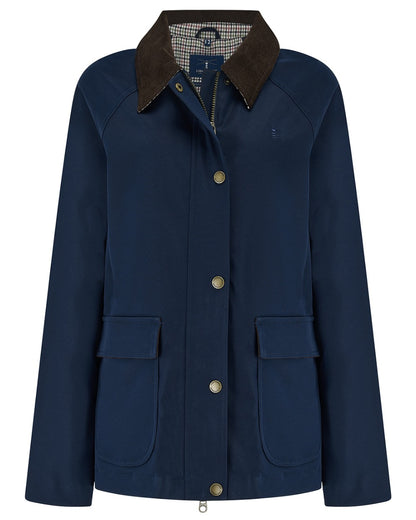 Navy coloured Lighthouse Ladies Devon Raincoat on white background 