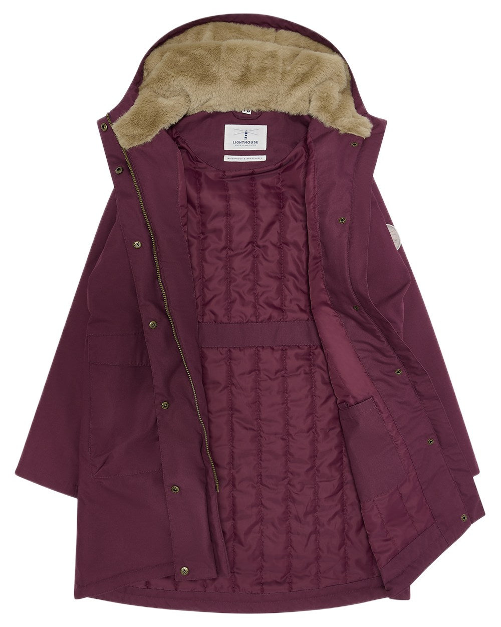 Damson coloured Lighthouse Ladies Fallon Coat on white background 