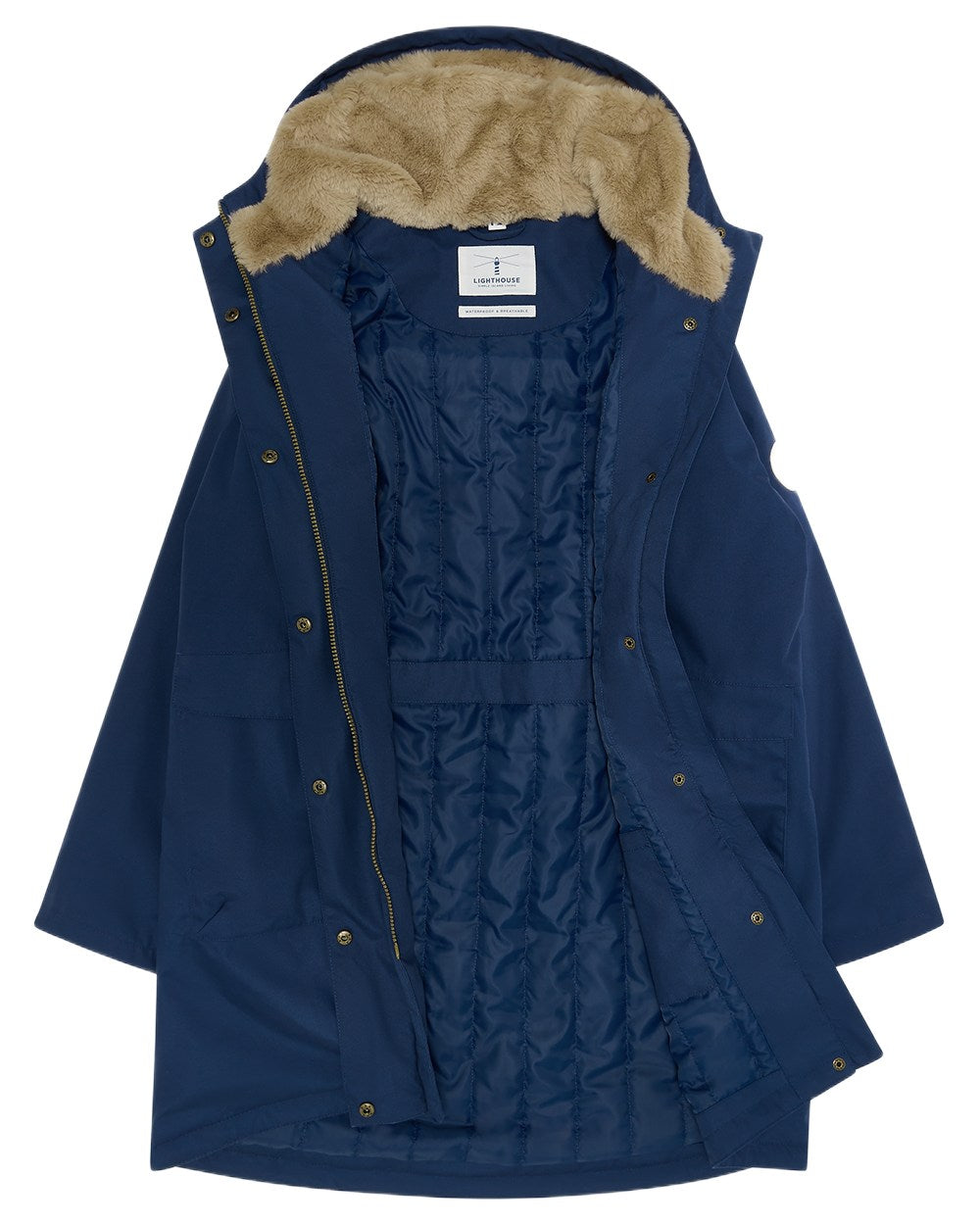 Navy coloured Lighthouse Ladies Fallon Coat on white background 