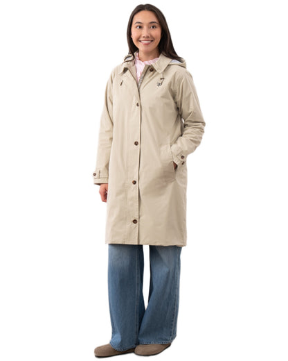Clay coloured Lighthouse Ladies Hallie Long Coat on white background 