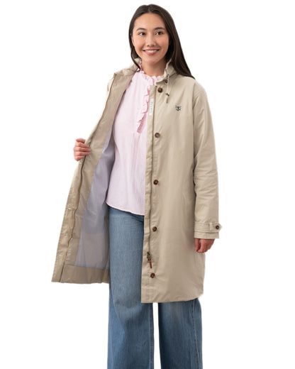 Clay coloured Lighthouse Ladies Hallie Long Coat on white background 
