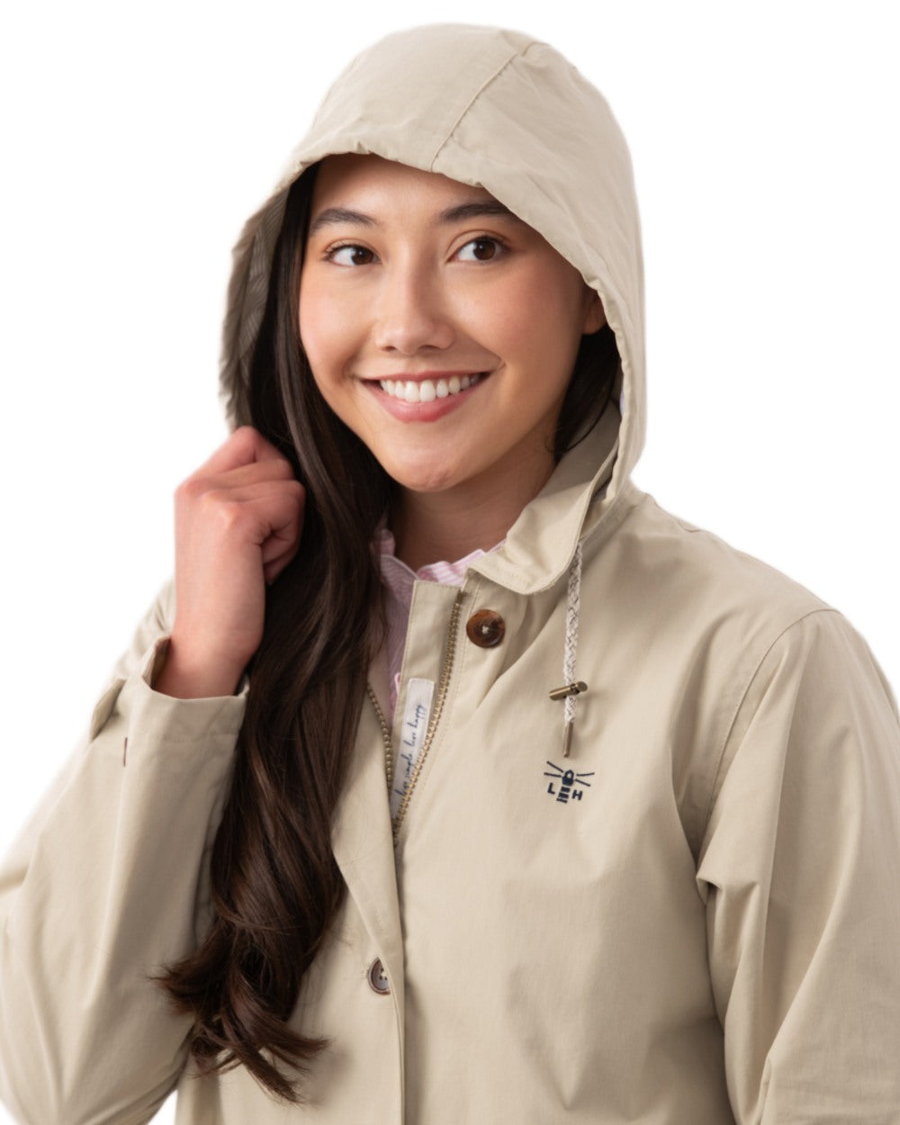 Clay coloured Lighthouse Ladies Hallie Long Coat on white background 