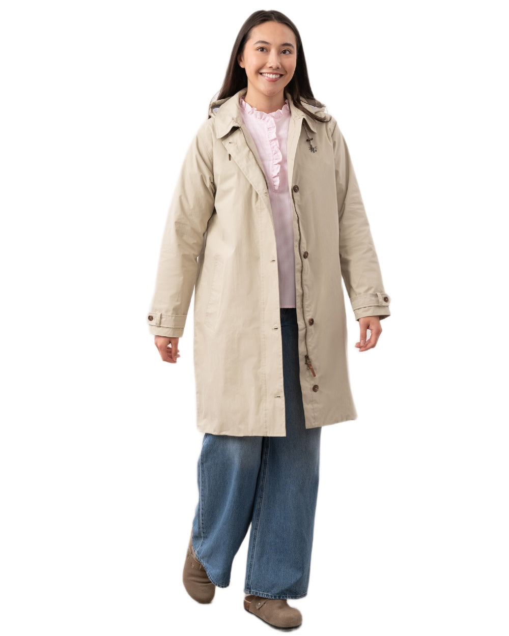 Clay coloured Lighthouse Ladies Hallie Long Coat on white background 