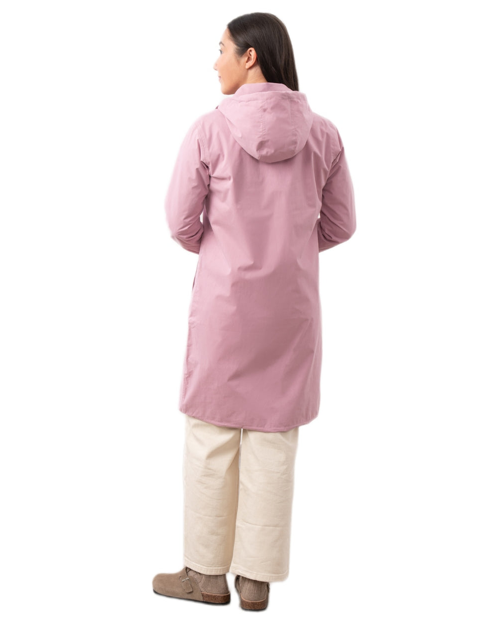 Wild Rose coloured Lighthouse Ladies Hallie Long Coat on white background 