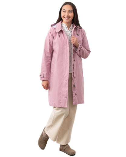 Wild Rose coloured Lighthouse Ladies Hallie Long Coat on white background 