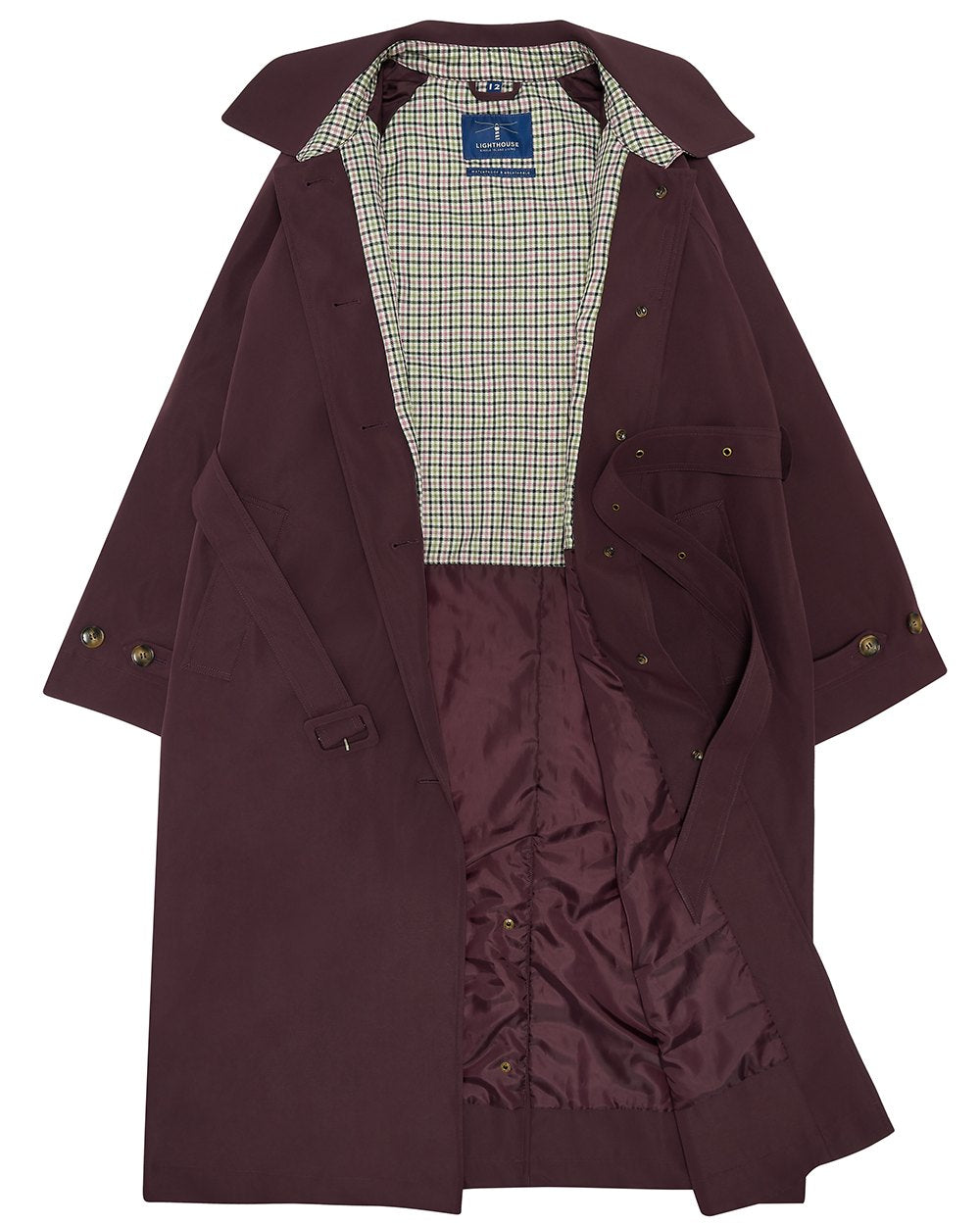 Damson coloured Lighthouse Ladies Harper Waterproof Trench Coat on white background 
