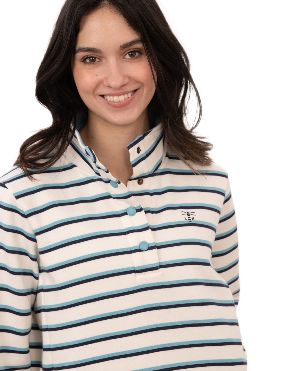 Blue Indigo Stripe coloured Lighthouse Ladies Haven II Jersey on white background 