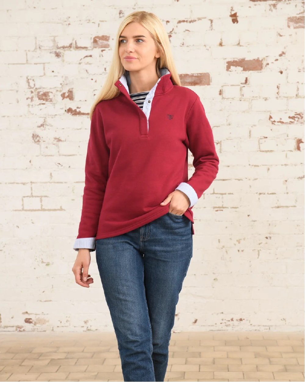 Maroon Coloured Lighthouse Ladies Haven Jersey Clearance on wall background 