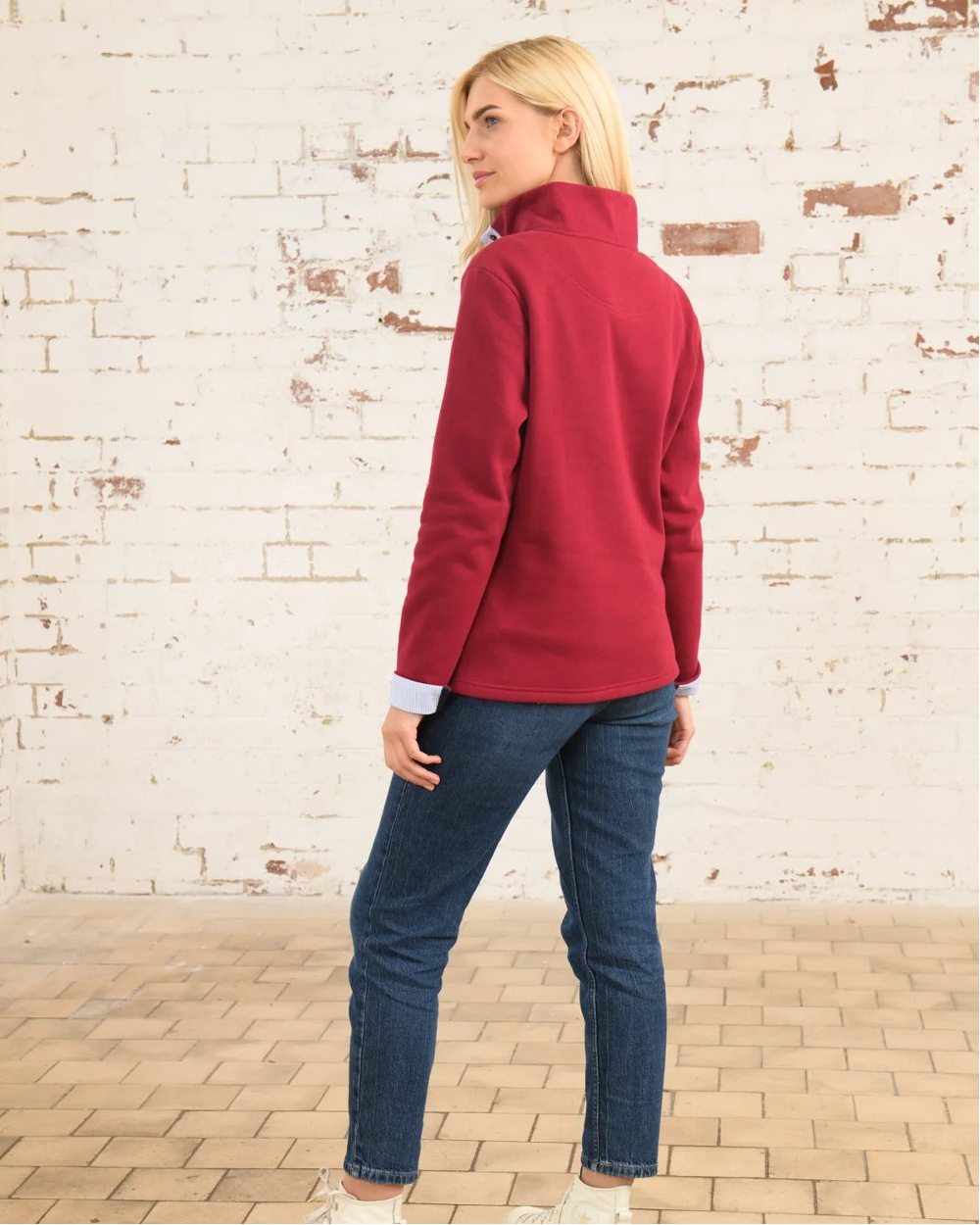 Maroon Coloured Lighthouse Ladies Haven Jersey Clearance on wall background 
