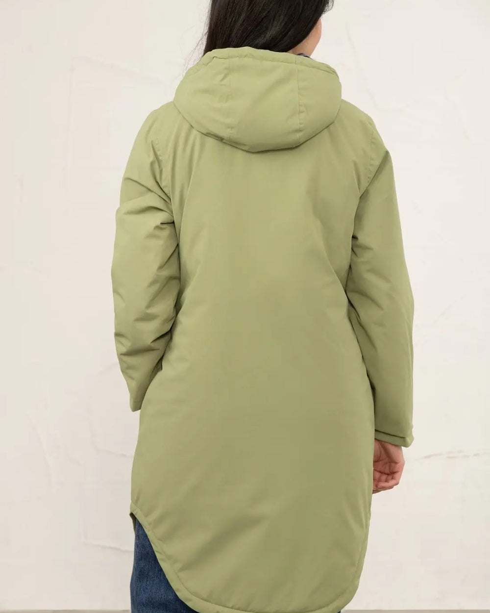 Moss coloured Lighthouse Ladies Imogen Coat on studio background 