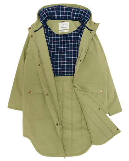 Moss coloured Lighthouse Ladies Imogen Coat on white background 